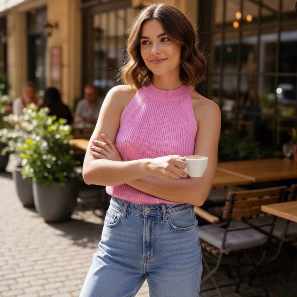 NWOT Neiman Marcus Vibrant Pink Knit Top